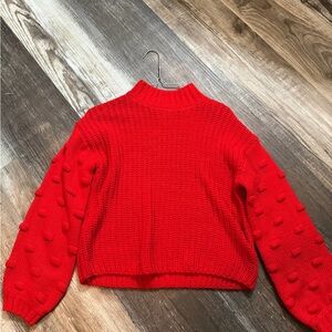 Red Textured Sleeve Sweater - Women's
